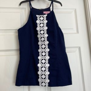 Size 4 ladies navy/white appliquéd top